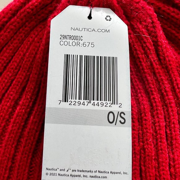 Nautica Women's One Size Red Cable Knit Beanie, Winter Cuffed Cup Hat NW - Picture 7 of 13